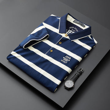 Men's Fashion Business Striped Lapel Short Sleeve POLO Shirt