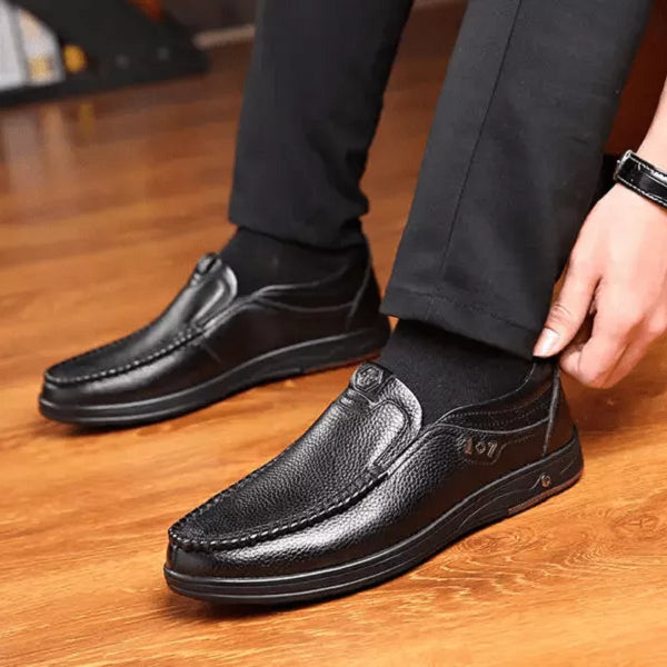 Mens Genuine Leather Soft Insole Casual Business Slip On Loafers