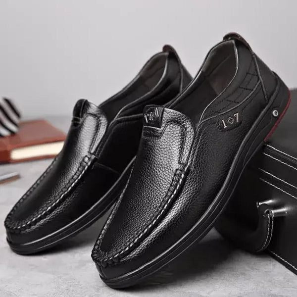 Mens Genuine Leather Soft Insole Casual Business Slip On Loafers