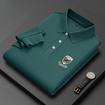 Men's Cotton Embroidered Long-sleeved Polo Shirt