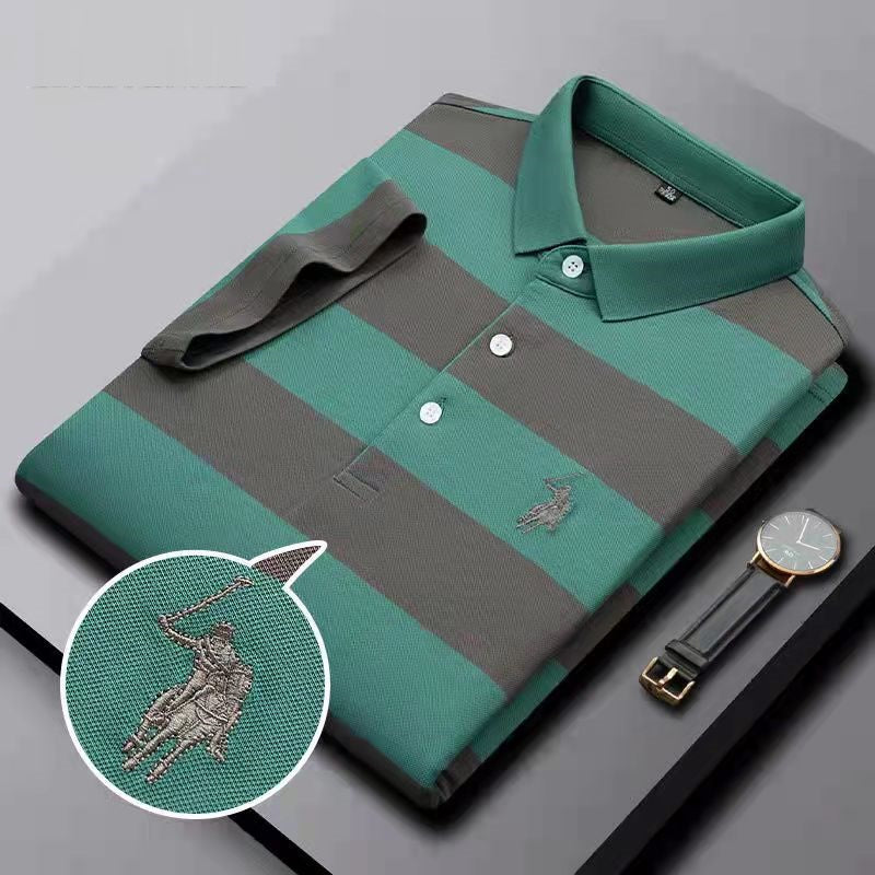 Cotton Striped Embroidered Polo Shirt (6 Colors)