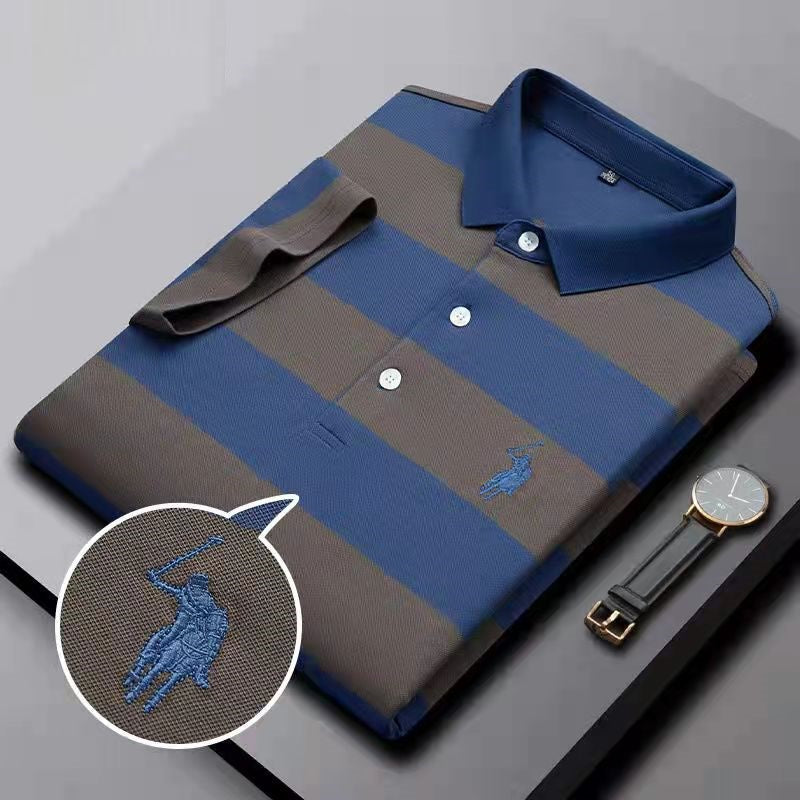 Cotton Striped Embroidered Polo Shirt (6 Colors)