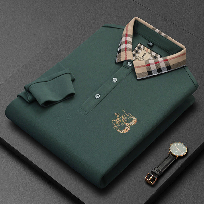 Men's Business Casual Embroidered Pure Cotton Long Sleeve Polo Shirt