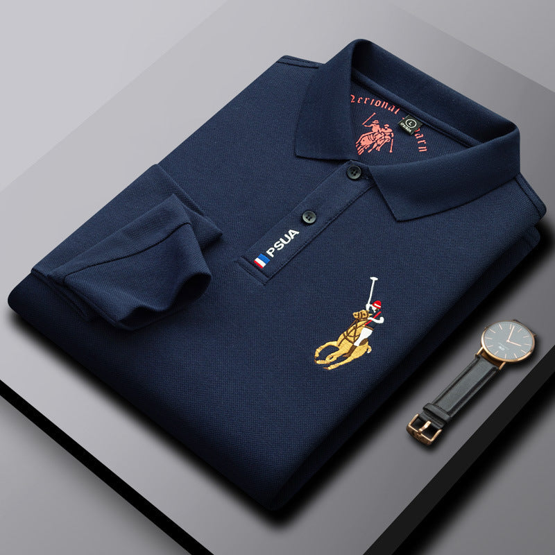 Men's Business Casual Embroidered Lapel Long Sleeve Polo Shirt