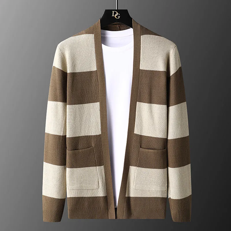 Winter long-sleeved striped cardigan sweater men