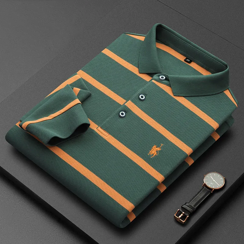 Men's Fashion Striped Polo Long Sleeve T-Shirt