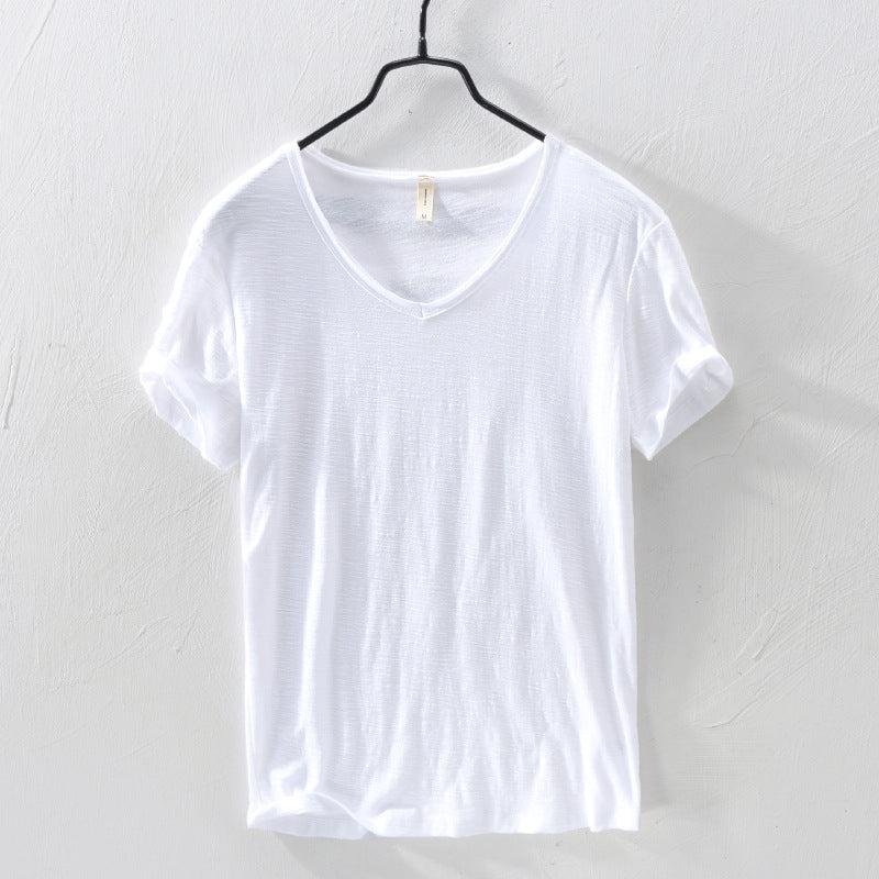 Cotton Linen Breathable Slim Solid Color Short-sleeved T-shirt