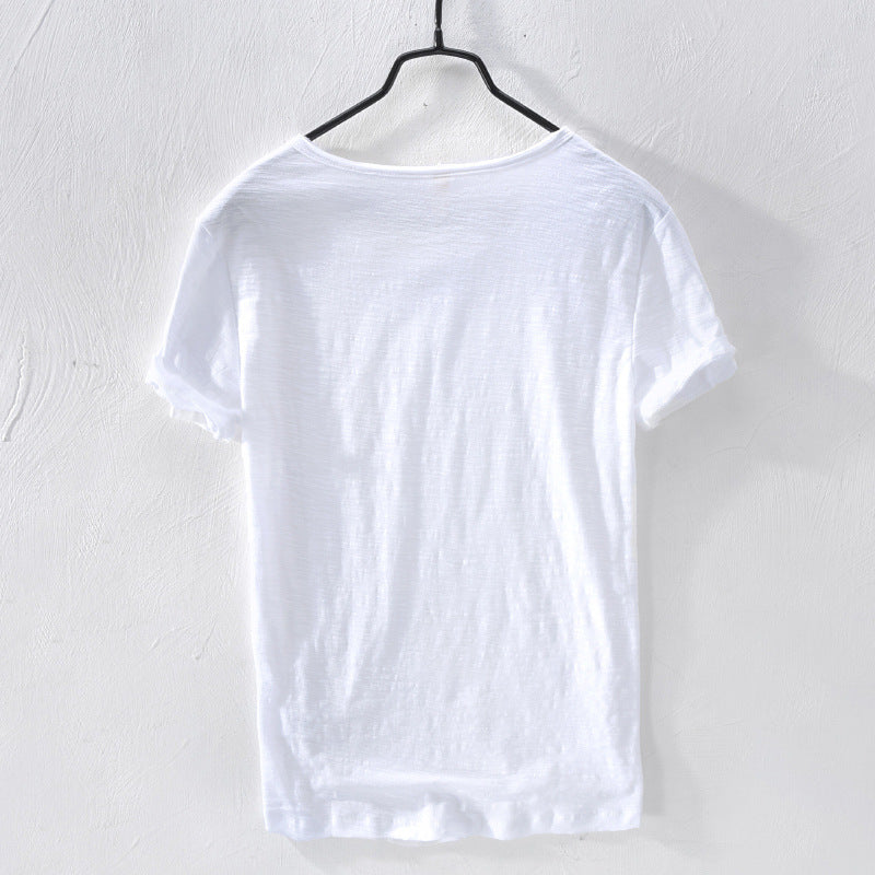 Cotton Linen Breathable Slim Solid Color Short-sleeved T-shirt