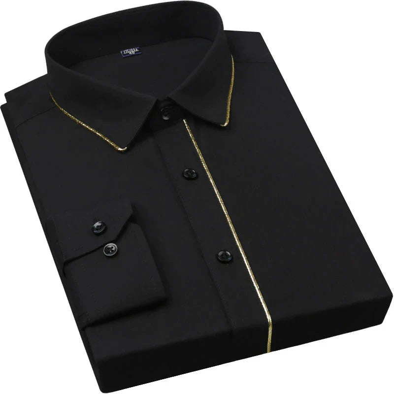 Gold silk trim collar shirt