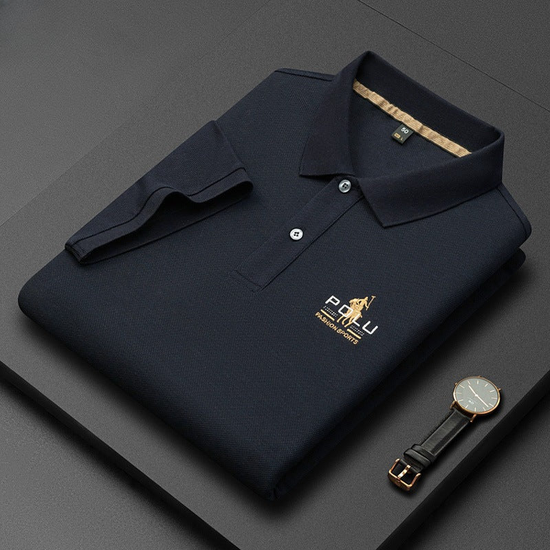 Men's 100% Cotton Lapel Solid Color Polo Shirt