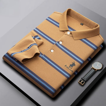 Men's New Striped Embroidered Casual Polo Shirt