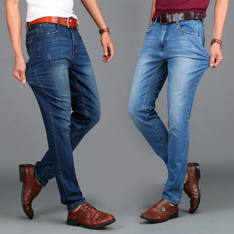 Men's Straight Elastic Simple Business Casual Jeans