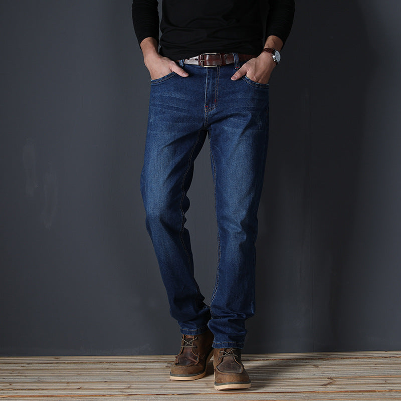 Men's Straight Elastic Simple Business Casual Jeans