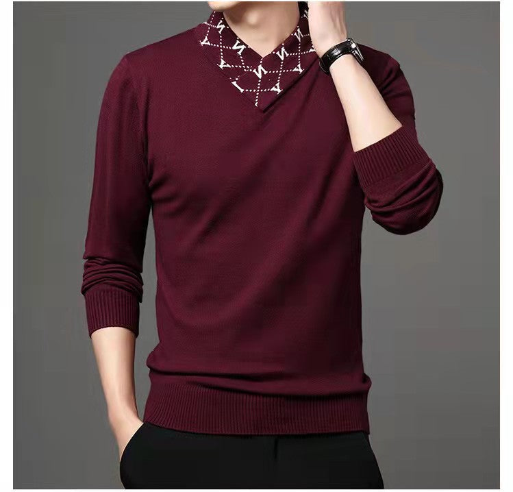 Thin V-Neck Panel Sweater