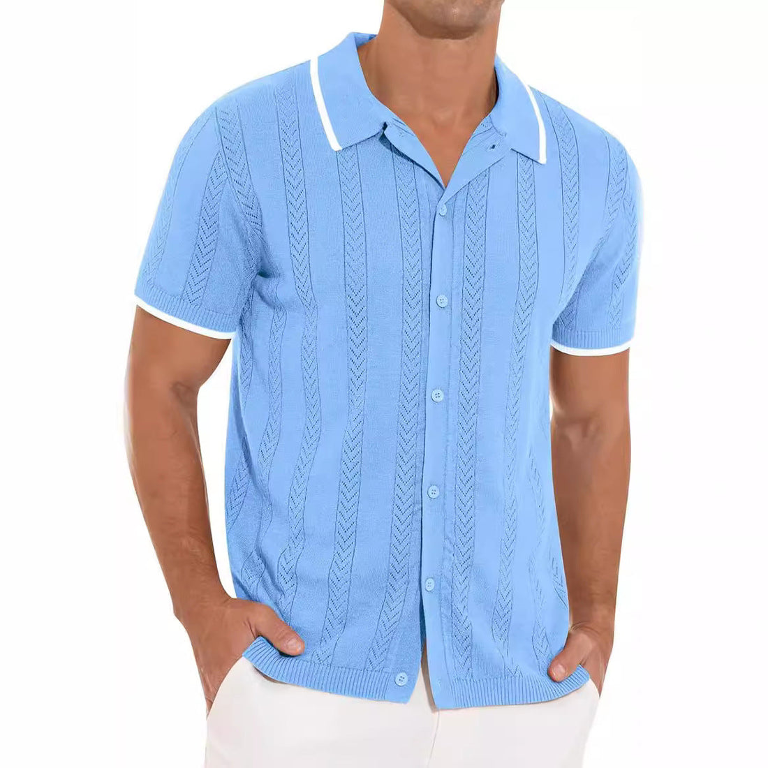 Men's Fashionable and Casual Patchwork Color Hollow Breathable and Comfortable Shirt