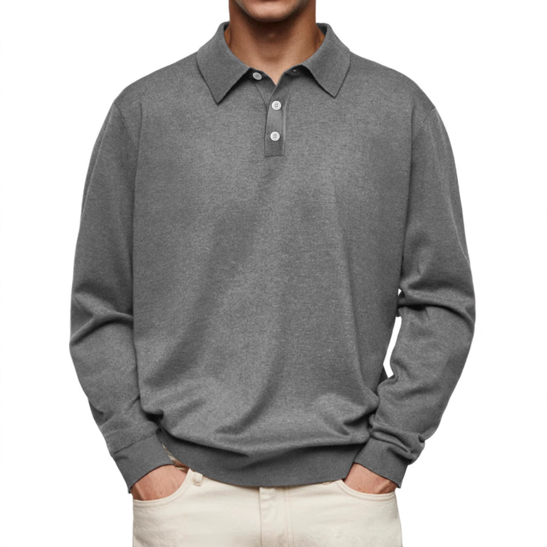 Men's Long Sleeve V-neck Button-down Casual Polo Shirt