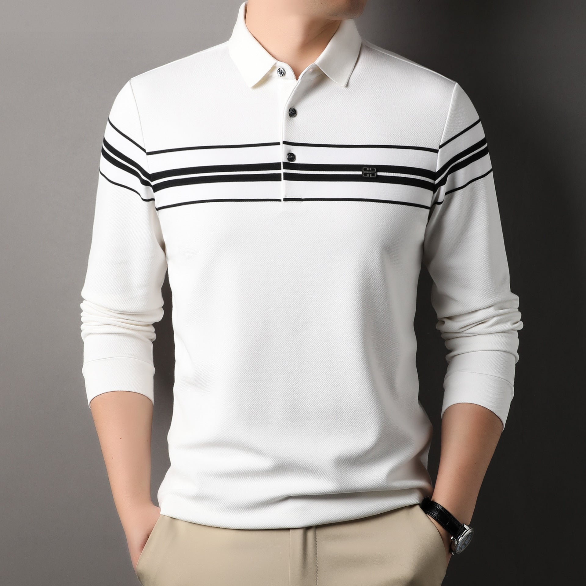 2024 Men's High-end Business Jacquard Striped Polo Shirt