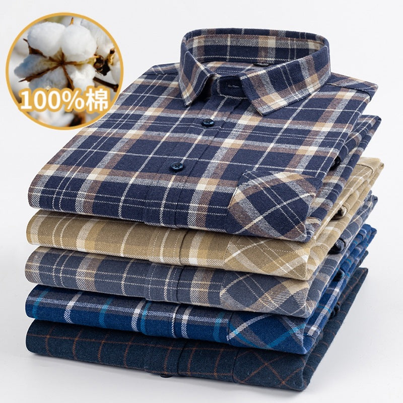 Men's 100% Cotton Fashion Casual Thickened Plaid Shirt