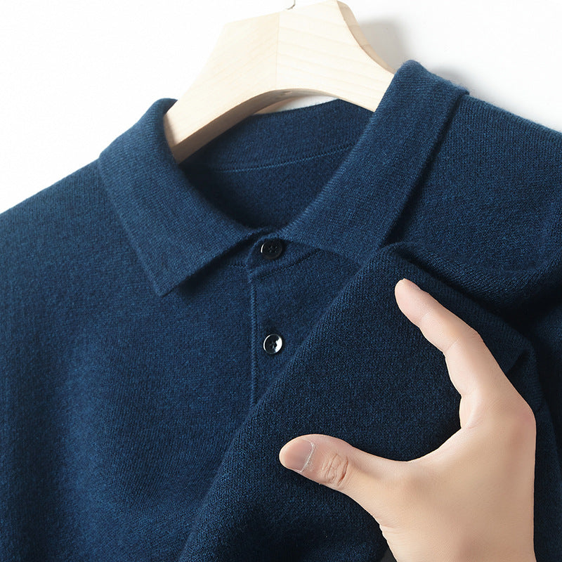 Men's Winter Pure Wool Lapel Thickened Casual Warm Sweater