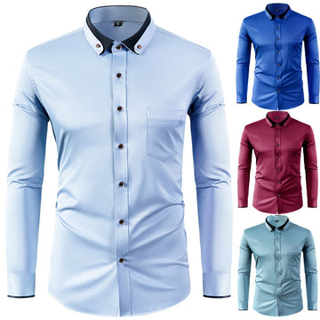 Men's Long Sleeve Contrast Color Stretch Shirt