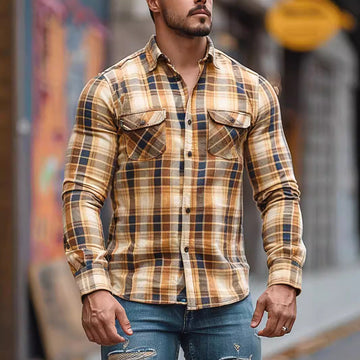 Men's New Plaid Print Velvet Shirt