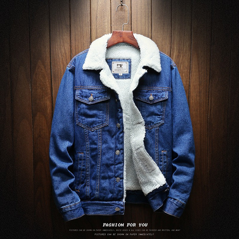 Winter denim jacket with fleece collar