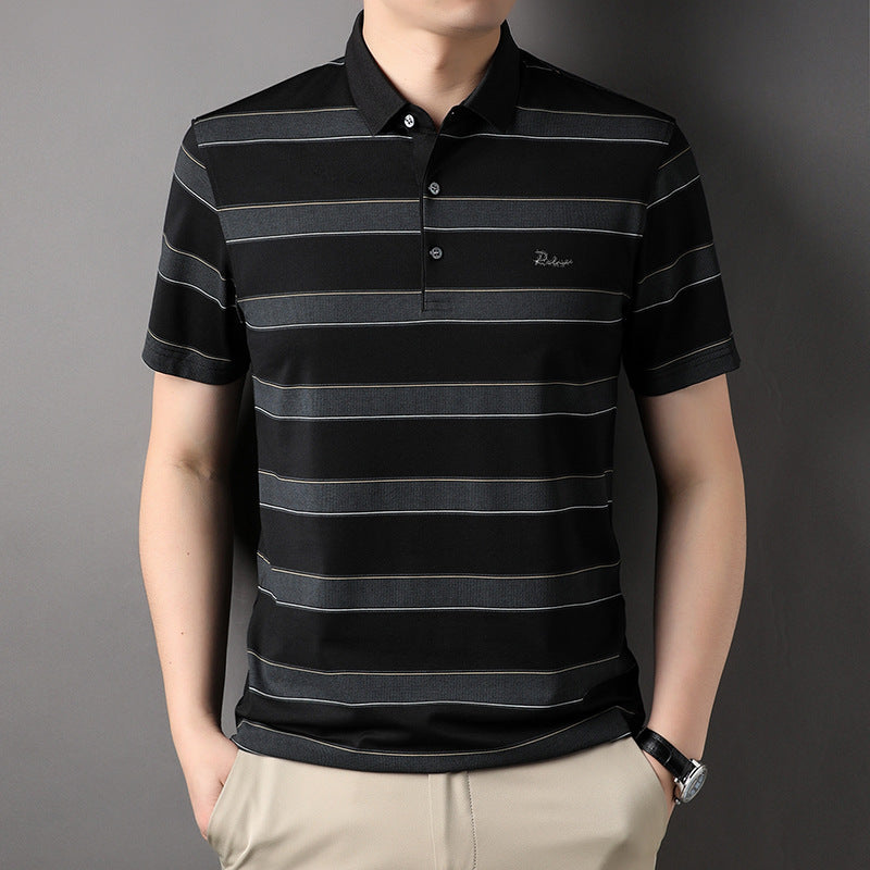 Striped Short Sleeve Lapel Casual POLO Shirt