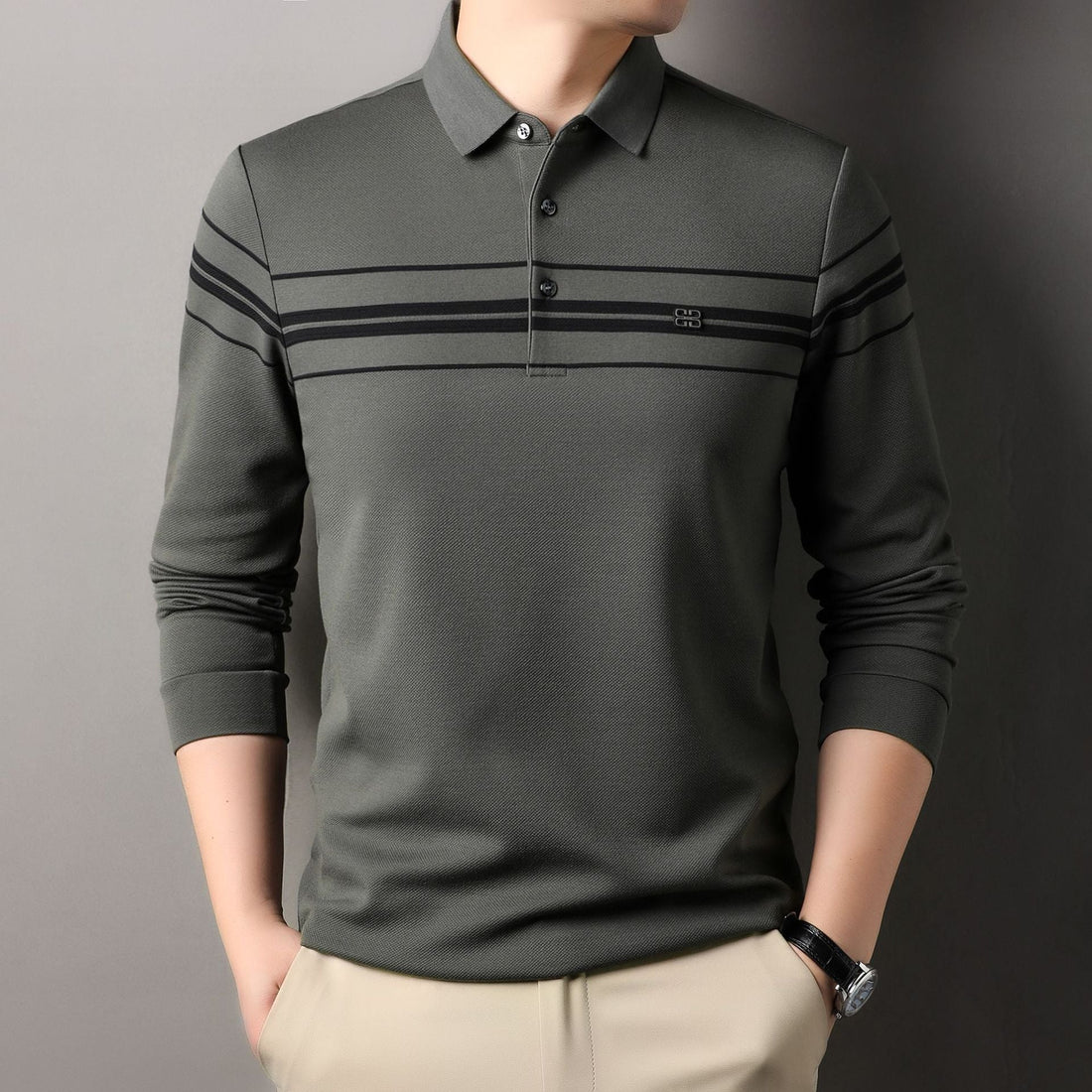 2024 Men's High-end Business Jacquard Striped Polo Shirt