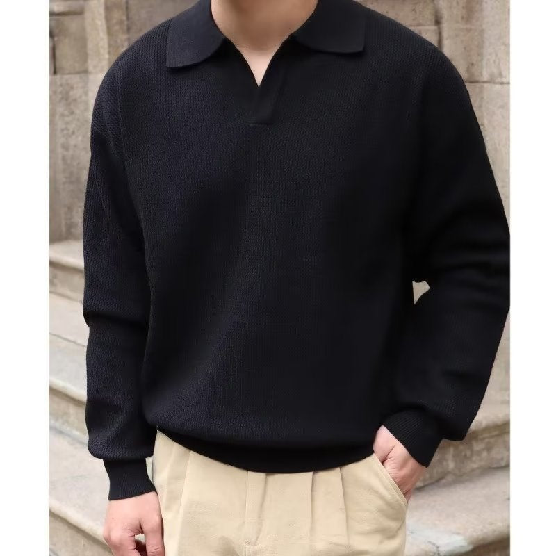 Men's Solid Color Knitted Polo Shirt