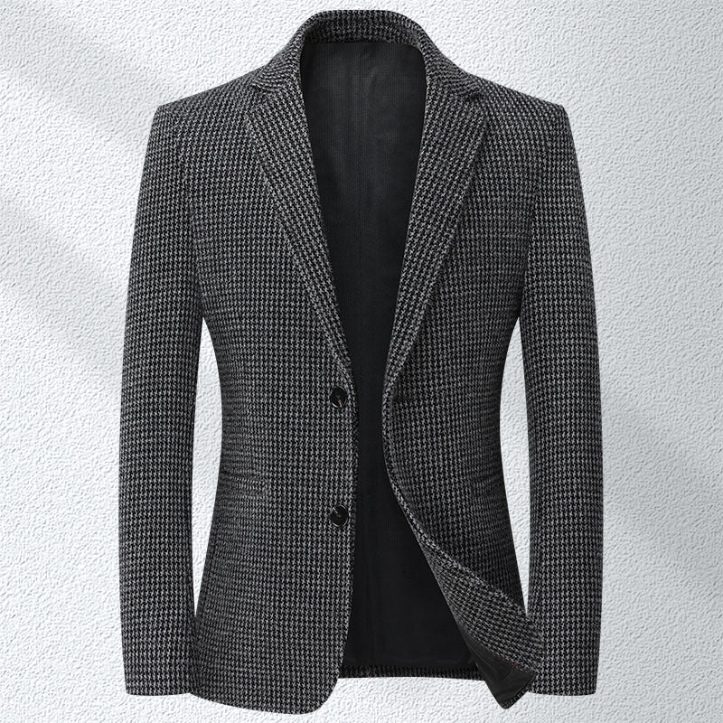 Men's Winter Houndstooth Nylon Elastic Thickened Casual Slim Fit No-iron Blazer