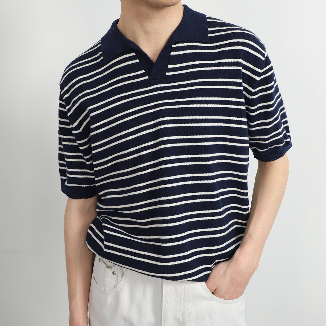 2023 Men’s Versatile Simple Fashionable Lapel Striped Polo Shirt