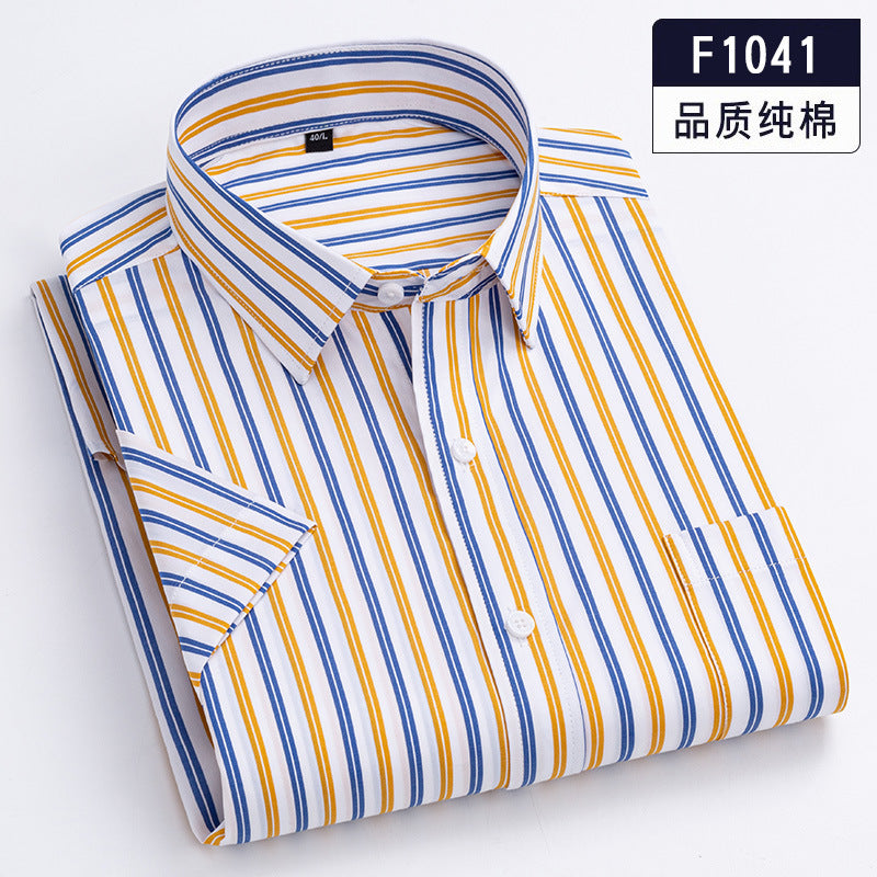 Men's 100% Cotton Striped Comfortable Breathable Slim Fit Casual Short-sleeved Shirt