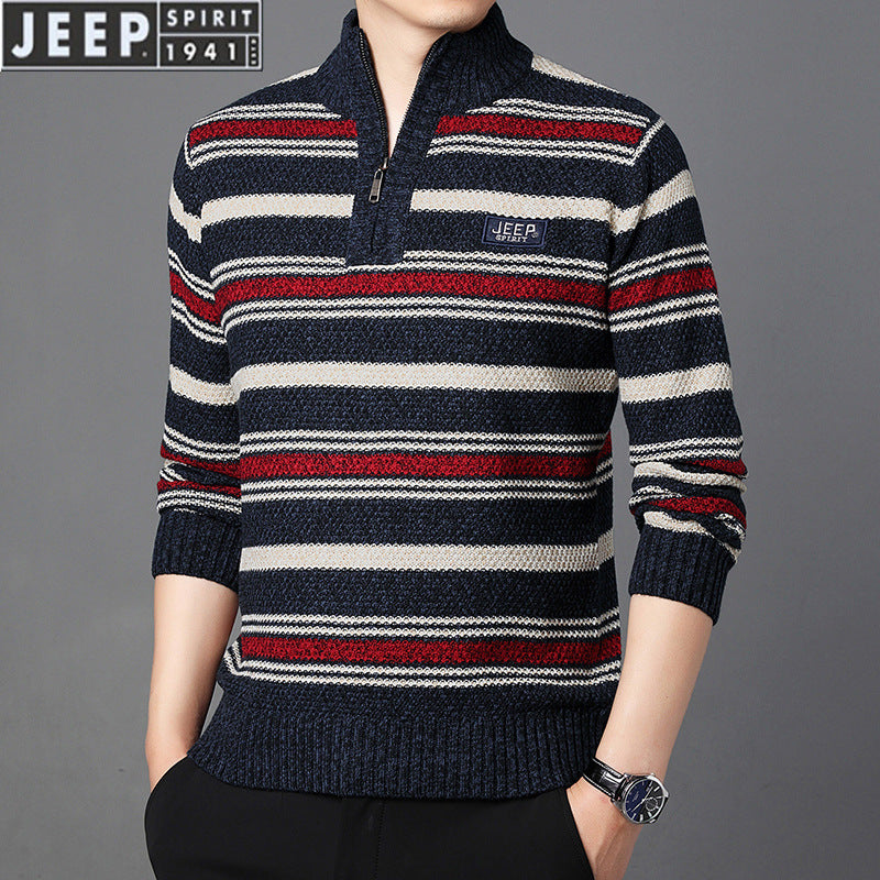 Men's Pullover Fleece Thickened Half Zipper Sweater