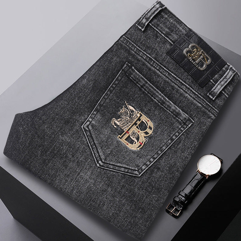 Men's New Elastic Embroidered Jeans