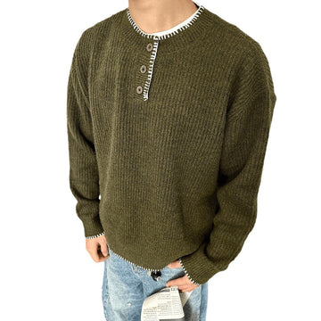 Men's Retro Lazy Style Henley Collar Knit Sweater