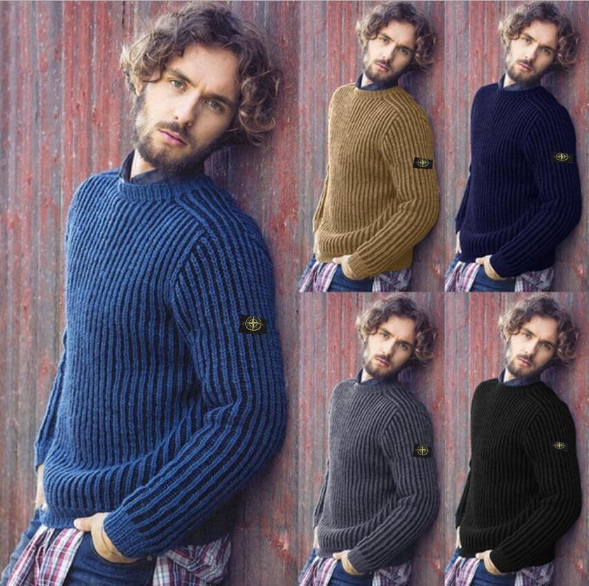 New men's solid color fashionable crew neck sweater