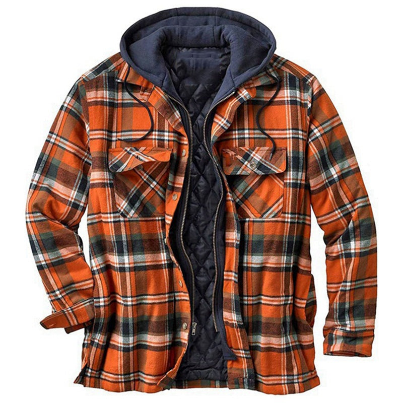 Padded Plaid Printed Hooded Jacket