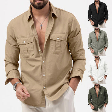 2024 New Men's Multi-pocket Casual Comfortable Long-sleeved Shirt