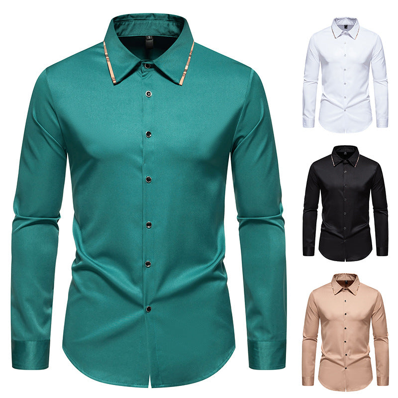 Men's New Plaid Color Matching Fashionable Slim Business Casual Long-sleeved Shirt