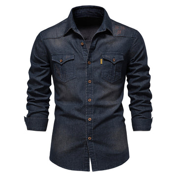 Men's Casual No-Iron Long Sleeve Denim Shirt