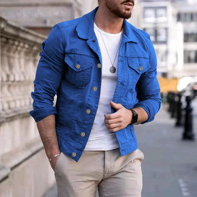 Men's Casual Slim Fit Multi-Pocket Work Denim Jacket