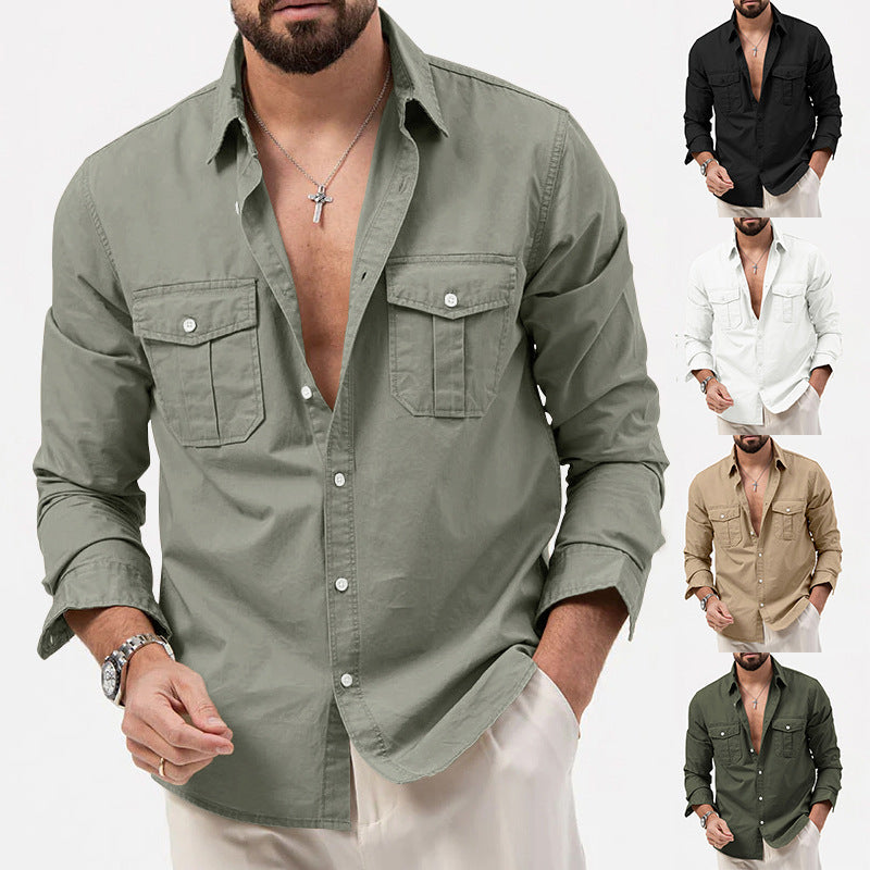 2024 New Men's Multi-pocket Casual Comfortable Long-sleeved Shirt