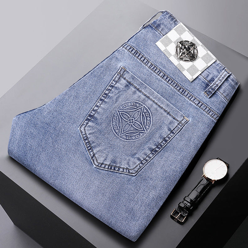 Men's New High-end Fashion Embroidered Stretch Jeans