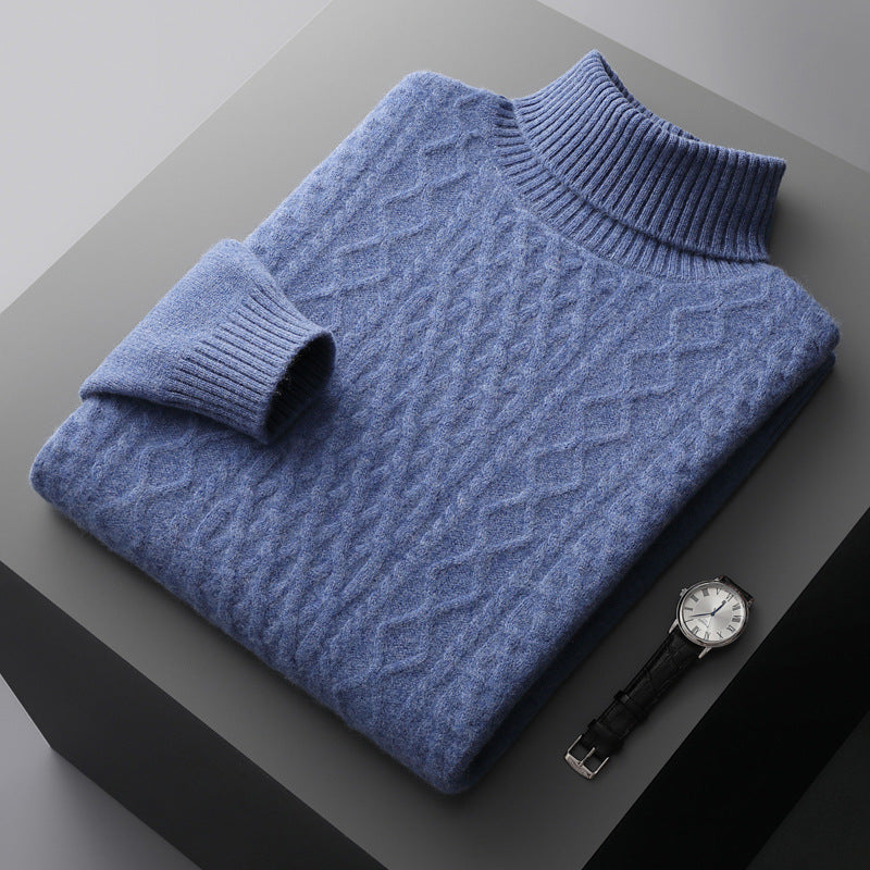 Men's 100% Pure Wool Jacquard Thickened Turtleneck Sweater