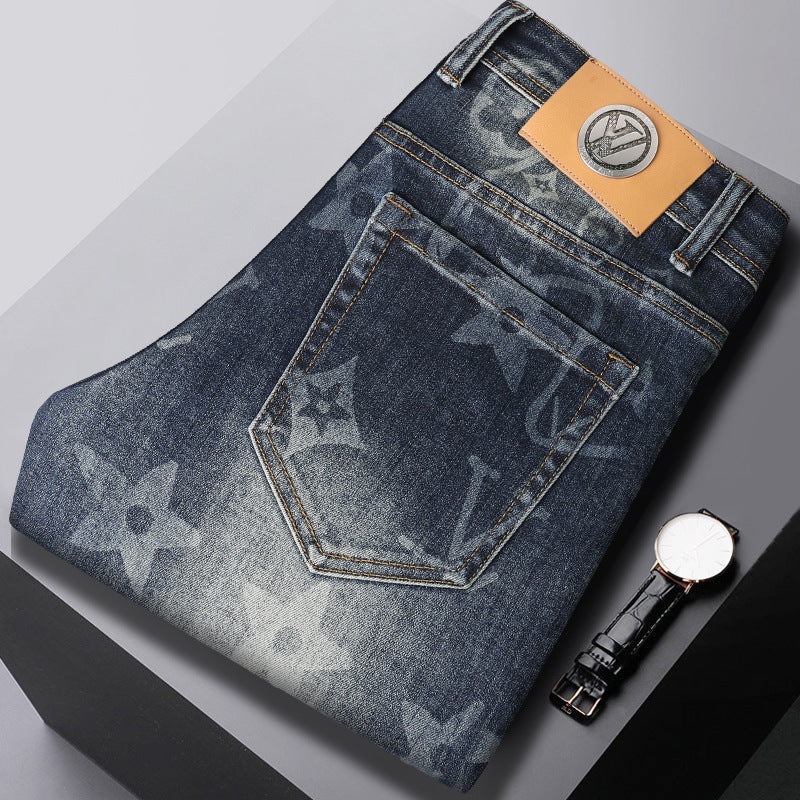 Light luxury trendy brand printed thick jeans