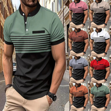 2024 Men's Striped Stand Collar Short Sleeve POLO Shirt