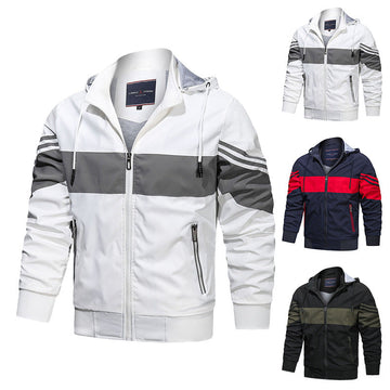 Casual Color Block Panel Hooded Track Jacket