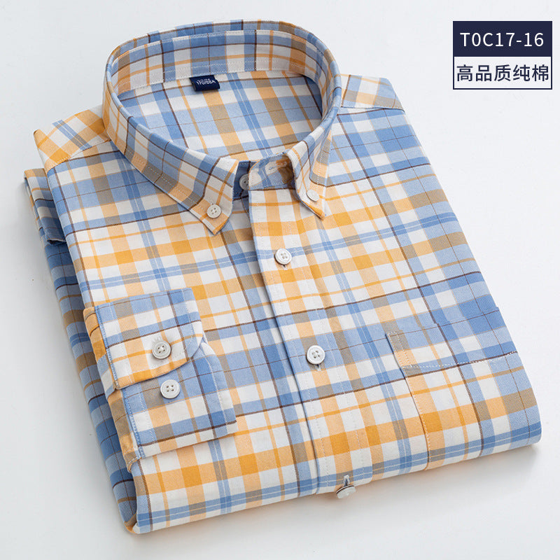 100% Cotton Plaid Striped Solid Color Long-sleeved Shirts