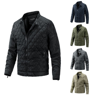 2024 Men's Casual Diamond Stand Collar Fashion Quilted Jacket