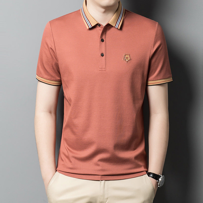 Men's Embroidered Lapel Cotton Polo Shirt